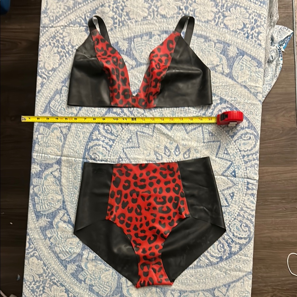 Red and Black Leopard Print Balconette Bra